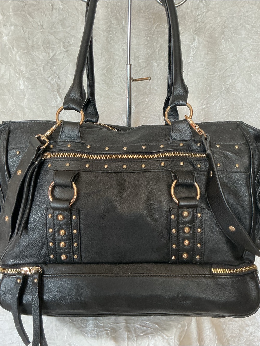 Vintage Black Leather Studded Weekender / Luxe Carryall Bag